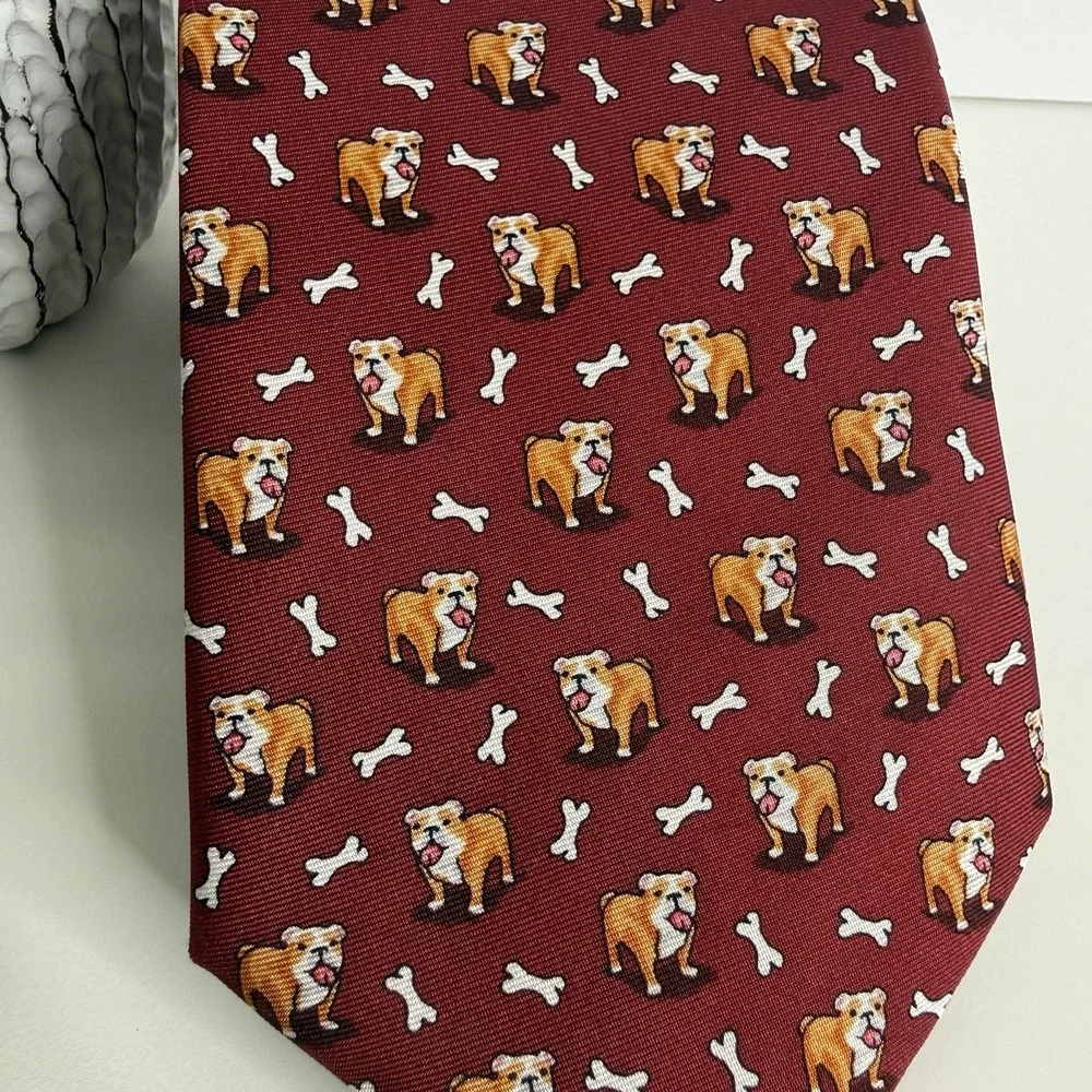 NWOT Alynn Men's Silk Necktie Looking‎ Fetching Dog Red 3 1/4